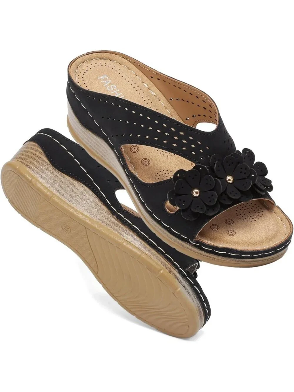 Casual Open Toe Wedge Sandals for Women - Comfortable Slip-On Platform Shoes